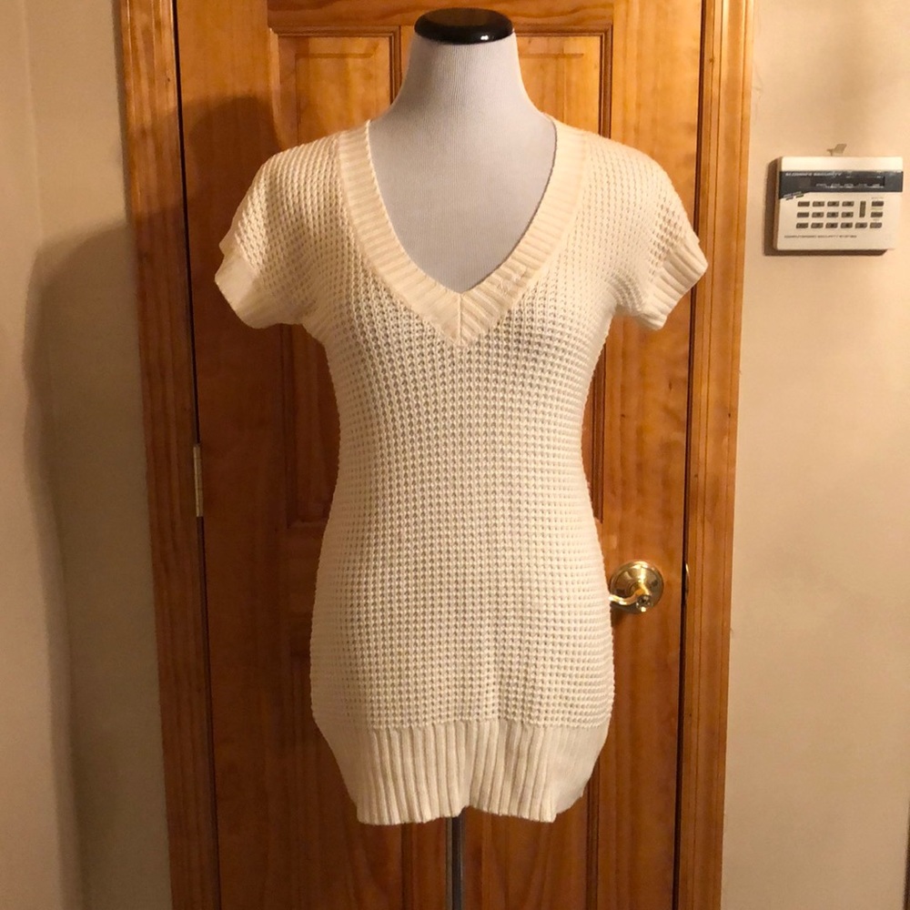 guess knit sweater dress in cream color